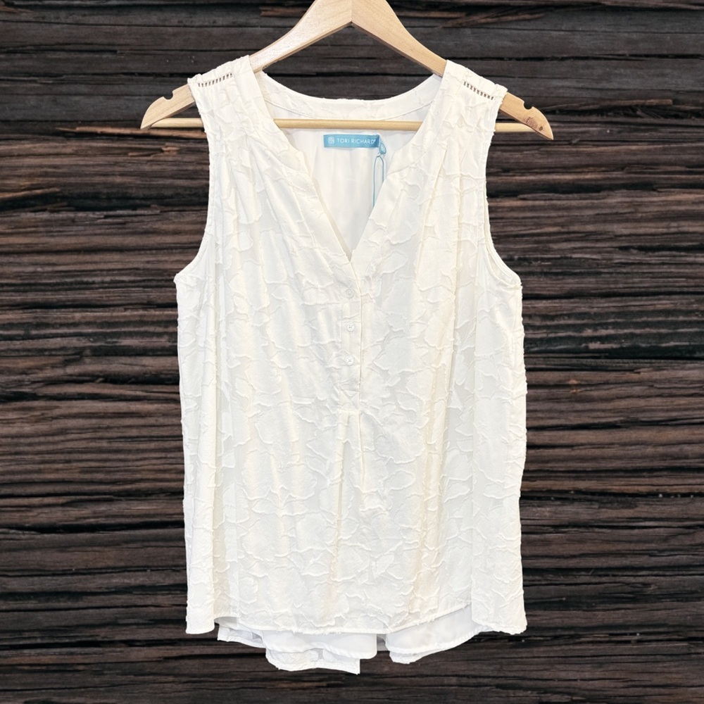 Tori Richard White Textured Tank Top